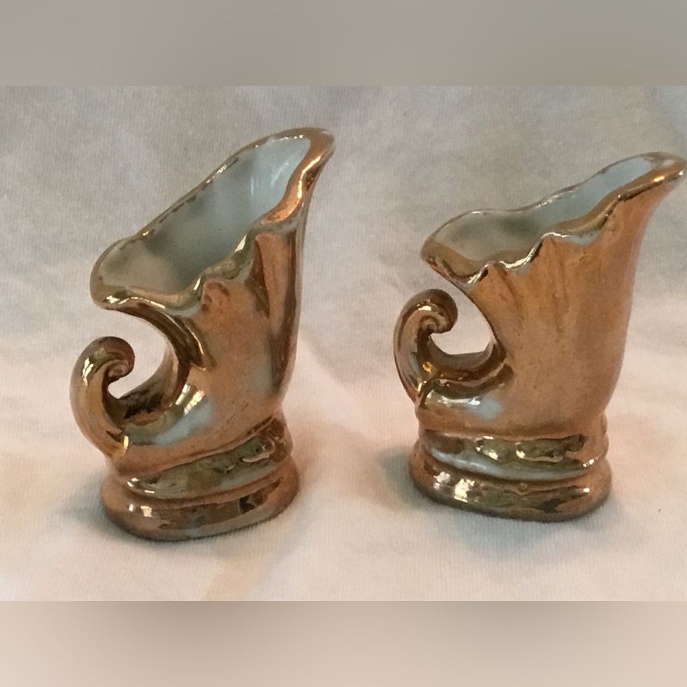 Vintage Gold Ceramic Cornucopia Miniature Vases